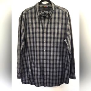 Greg Norman Button Down Collar Casual‎ Black & Tan Plaid Shirt Xlarge EUC